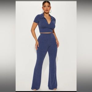 Fashion Nova Josie Ribbed Pant Set, Navy - Size 2X
